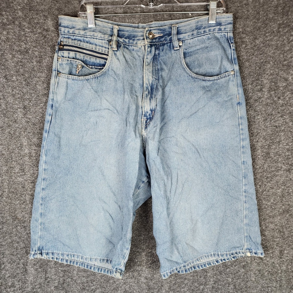 Pelle Pelle Marc Buchanan Shorts Mens 34 Y2K Baggy Light Blue Denim Hip Hop EUC